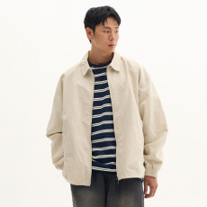 에센셜 클래식 스트링 오버핏 미니멀 카라 집업 블루종 점퍼_2COLOR
